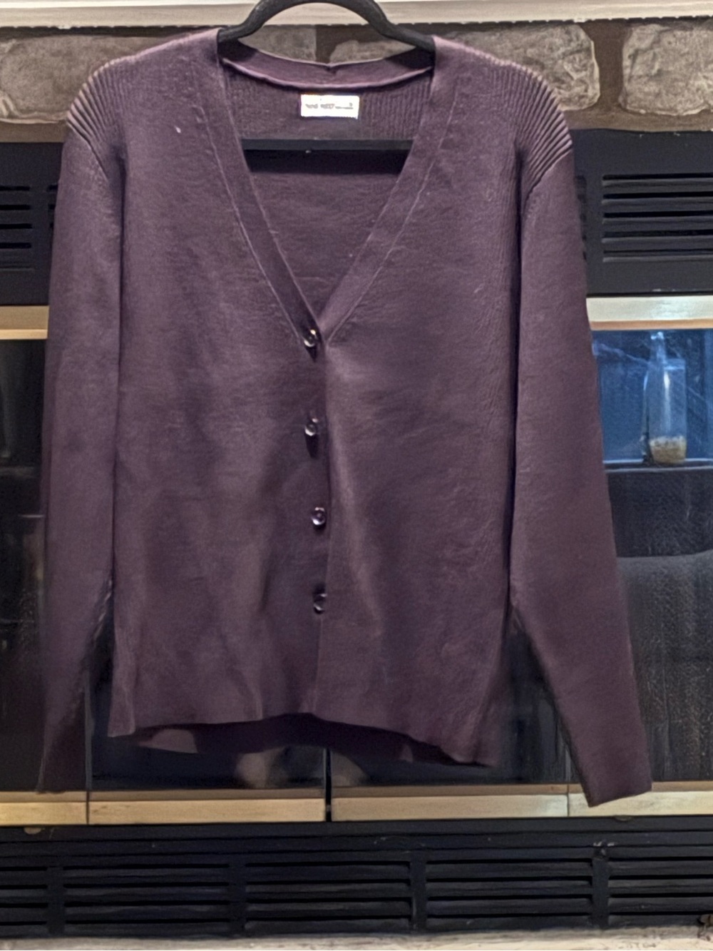 Nine West Plum V-Neck Button Front Cardigan